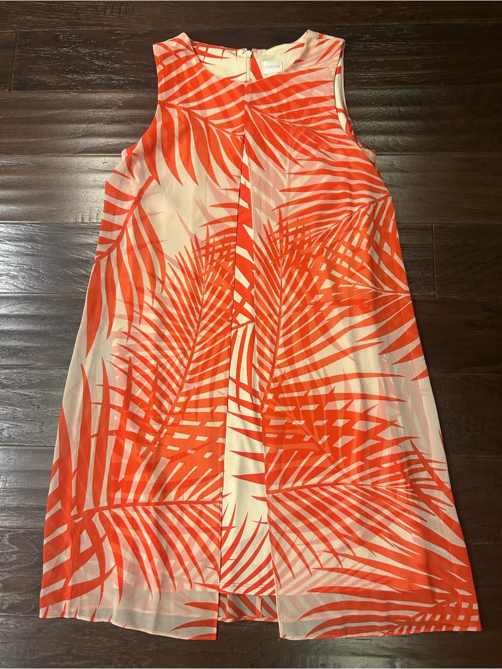 Chico's Cream and Bright Orange Palm-Print Midi Dress